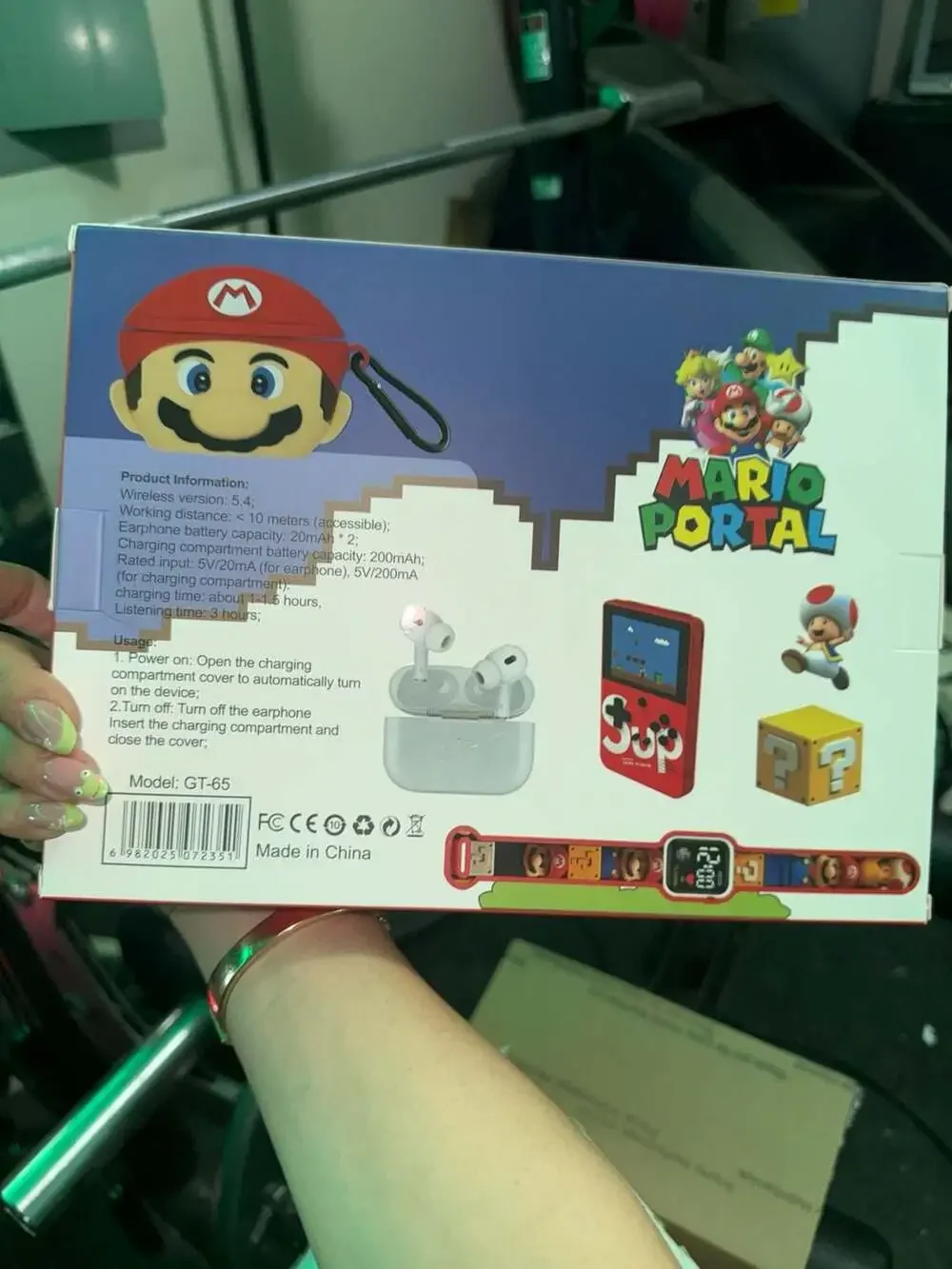 Mario Portal GT-65 4-in-1 Gift Set with Watch, Earbuds, Game Console, and Case